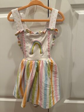 Swoon Baby White Rainbow Embroidered Striped Sundress